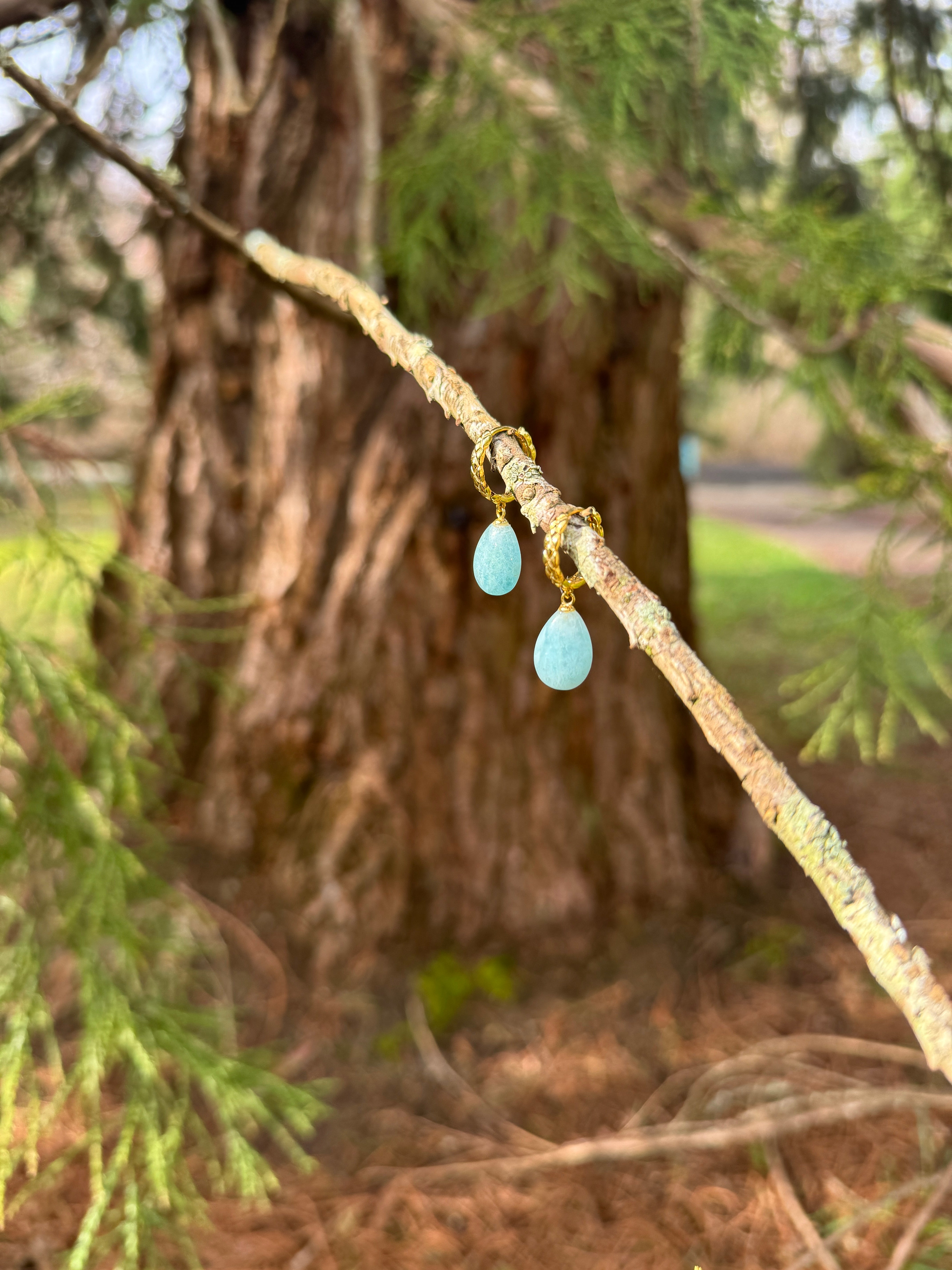 Aquamarine Petal Hoop Earrings