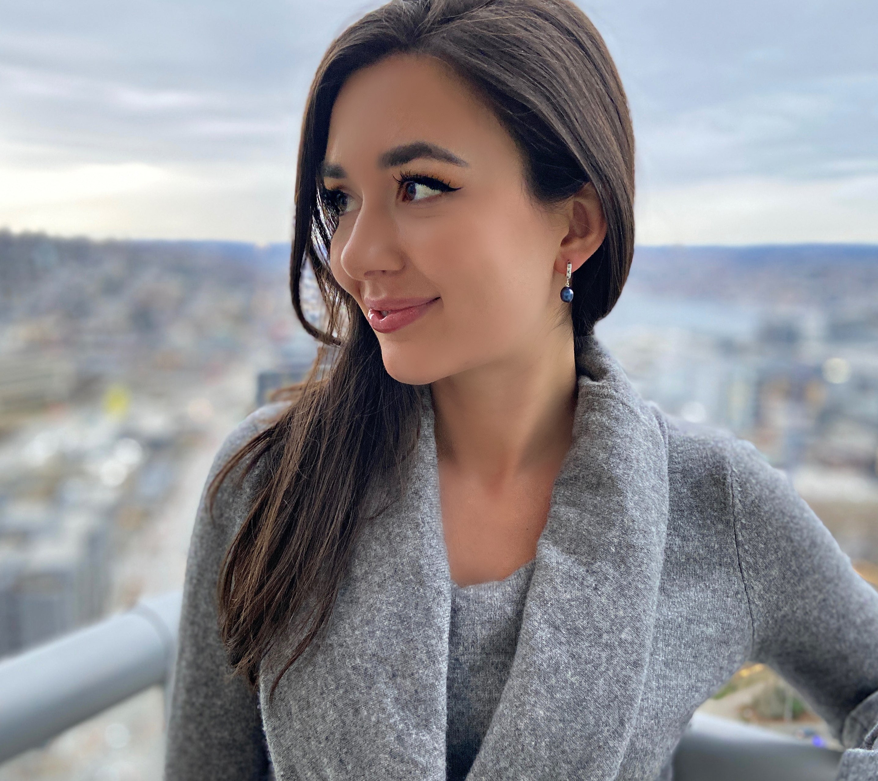 Anjou Pearl Silver Hoop Earrings