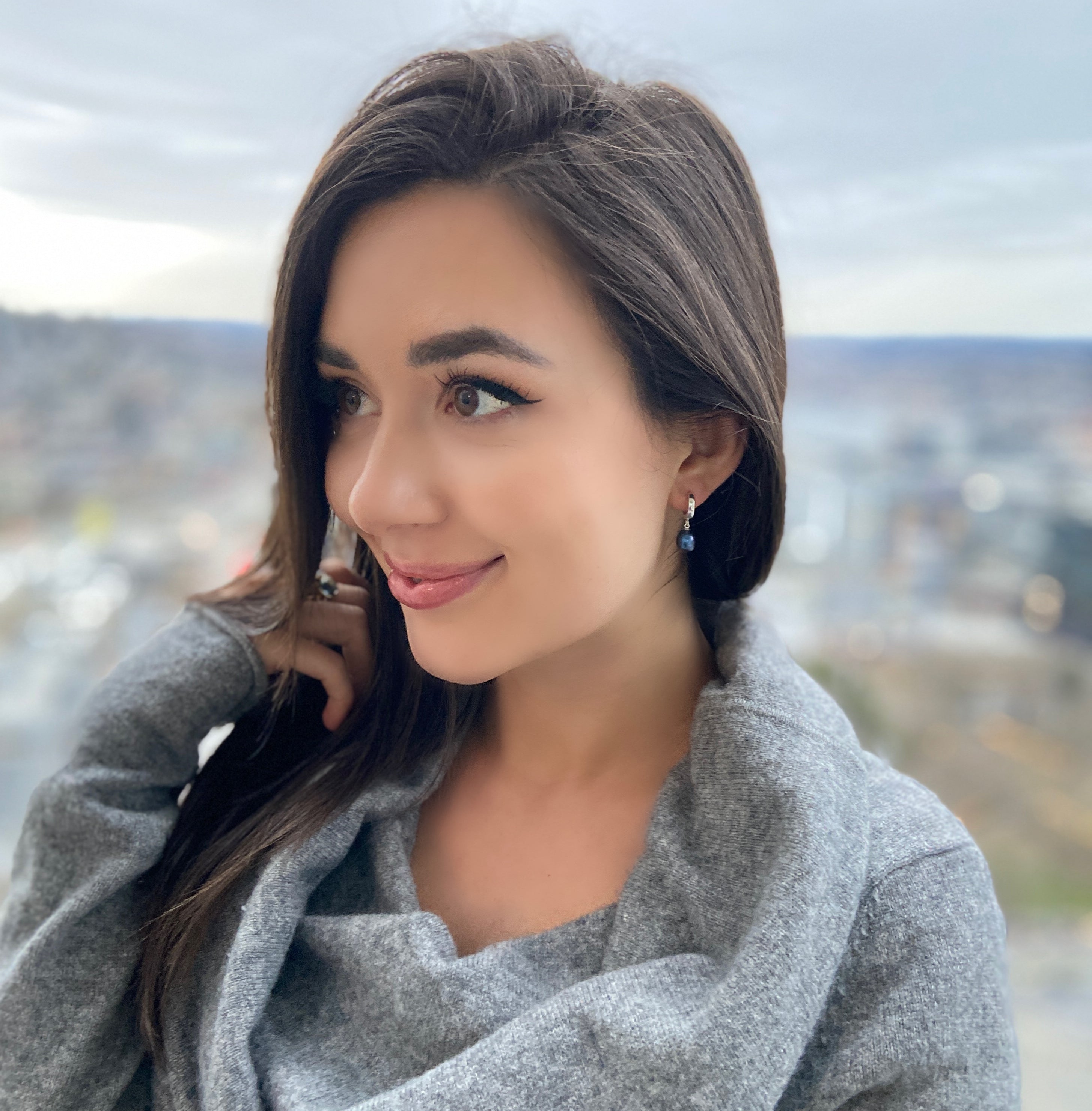 Anjou Pearl Silver Hoop Earrings