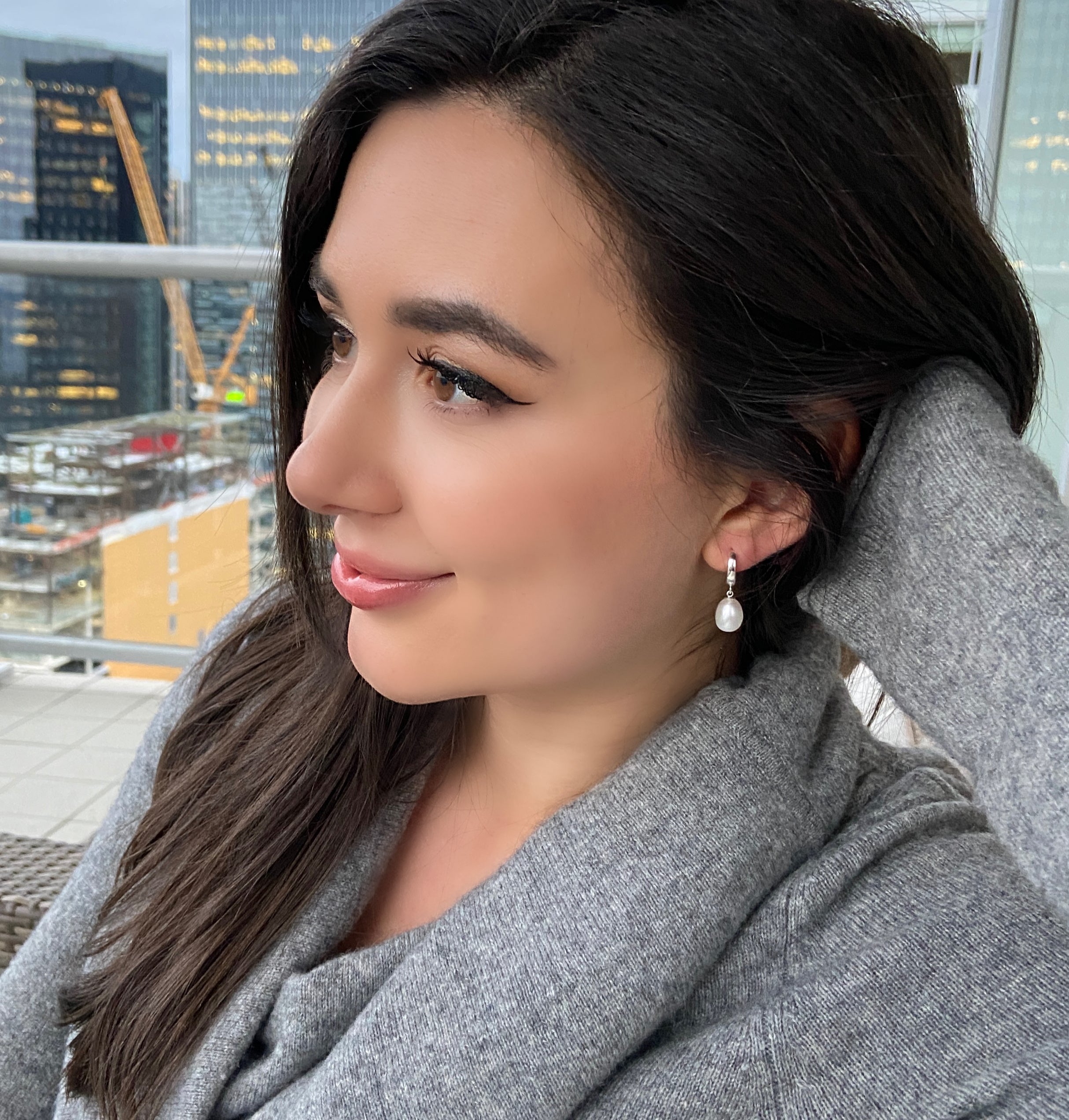 Anjou Pearl Silver Hoop Earrings