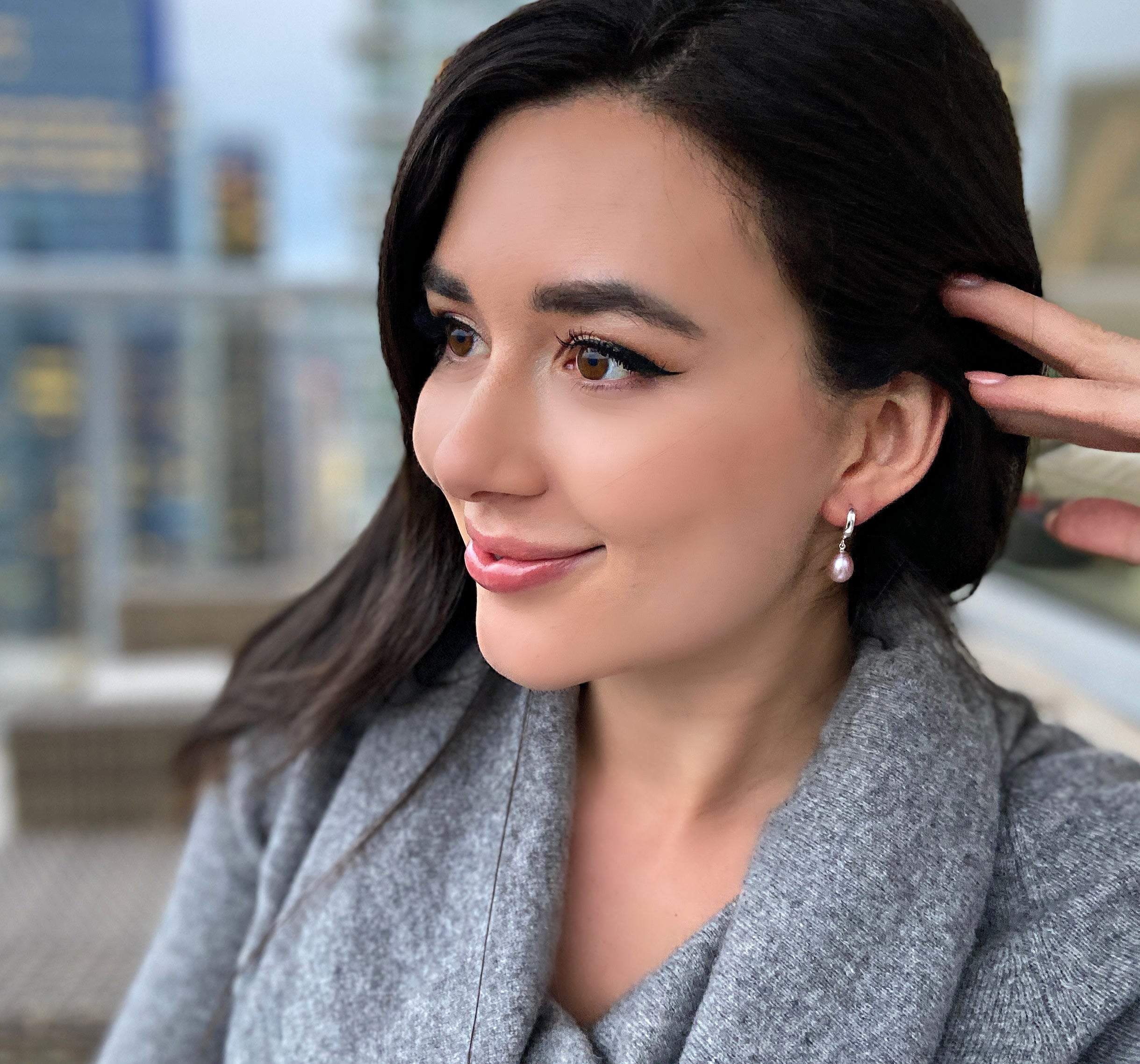 Anjou Pearl Silver Hoop Earrings