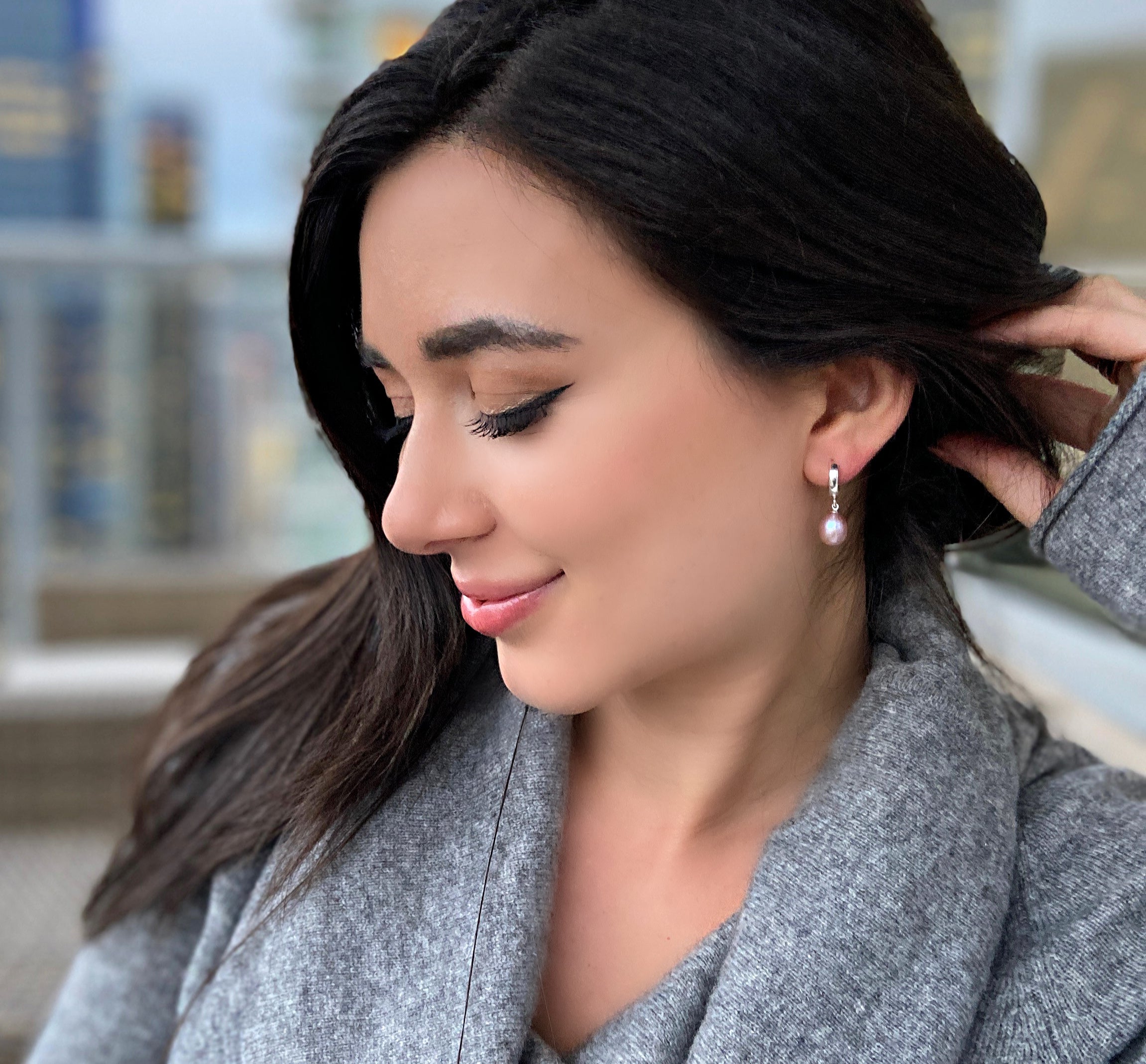 Anjou Pearl Silver Hoop Earrings