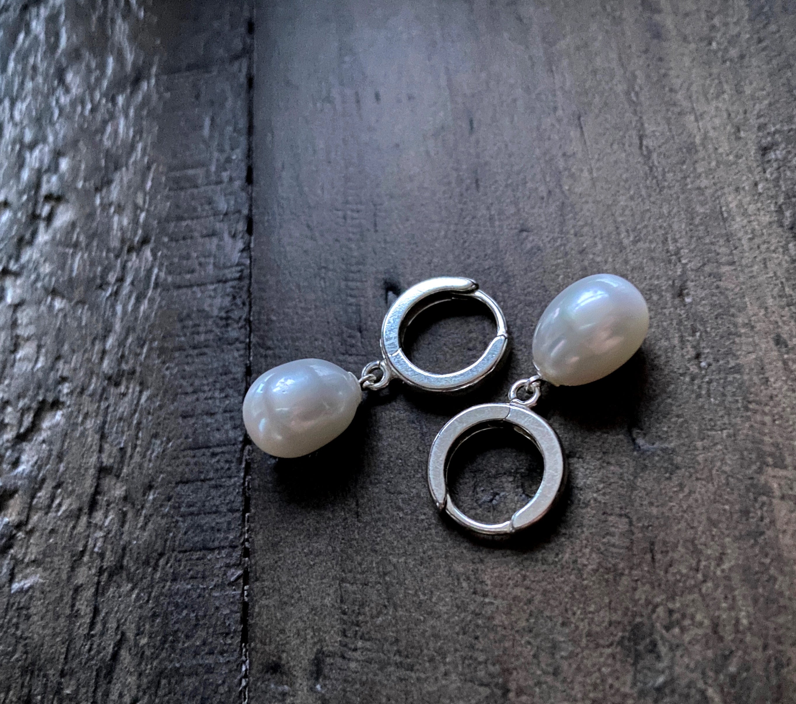 Anjou Pearl Silver Hoop Earrings
