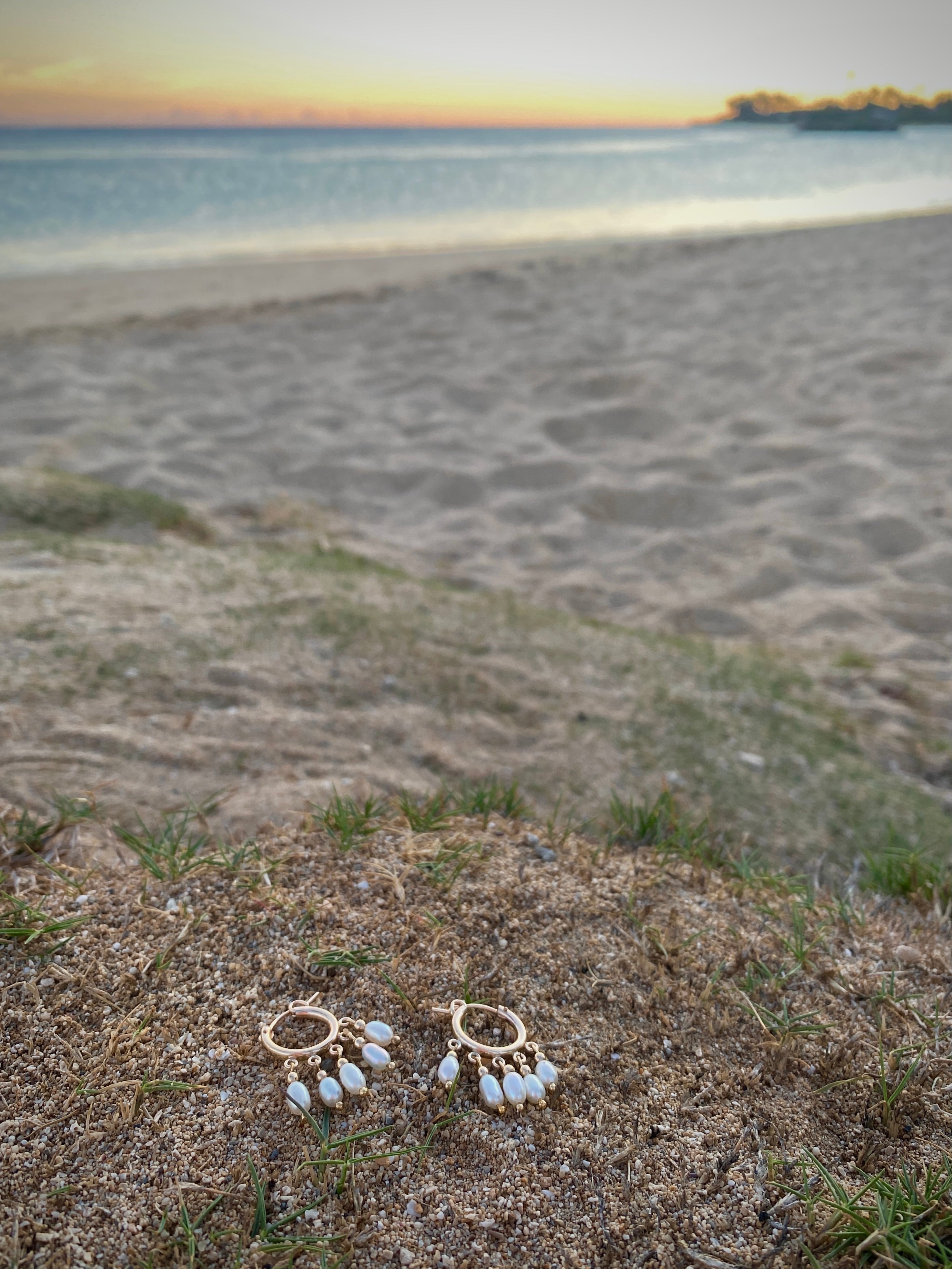 Snowflake Pearl Gold Hoop Earrings