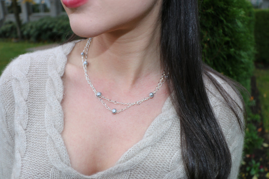 Dew Drop Pearl Silver Chain Necklace