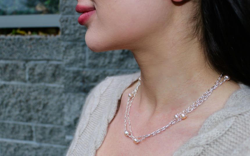 Dew Drop Pearl Silver Chain Necklace