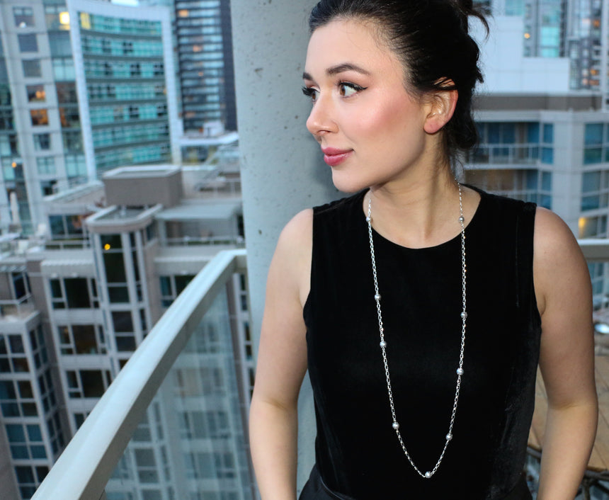 Dew Drop Pearl Silver Chain Necklace