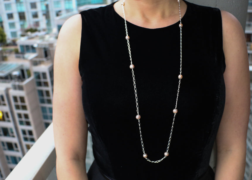 Dew Drop Pearl Silver Chain Necklace
