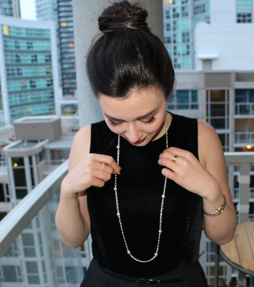 Dew Drop Pearl Silver Chain Necklace