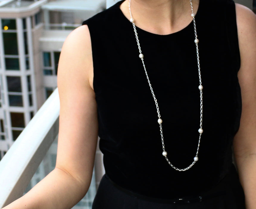 Dew Drop Pearl Silver Chain Necklace