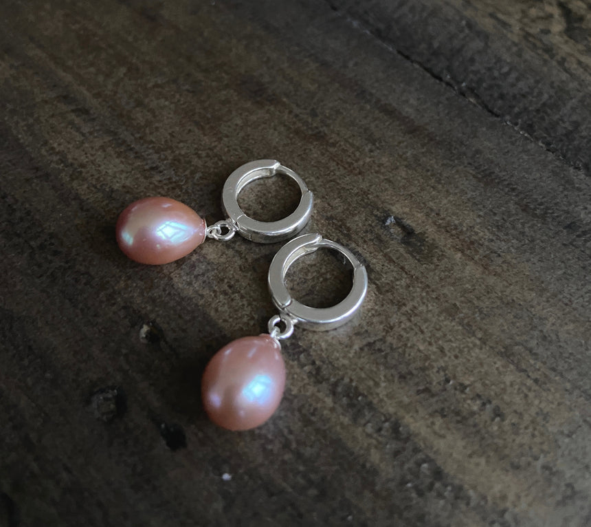 Anjou Pearl Silver Hoop Earrings