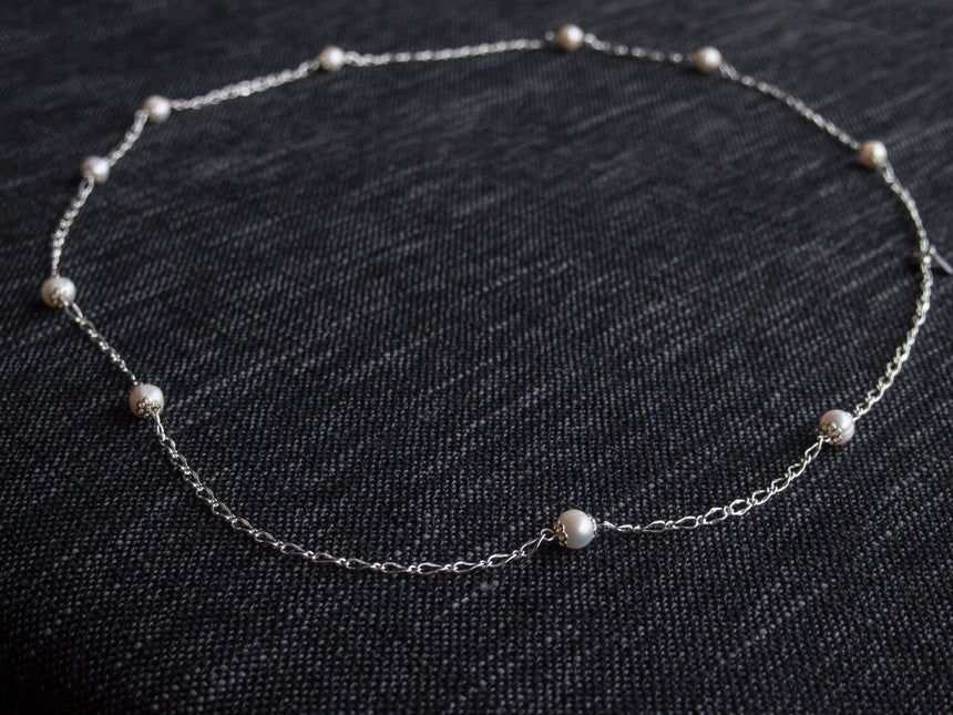 Dew Drop Pearl Silver Chain Necklace